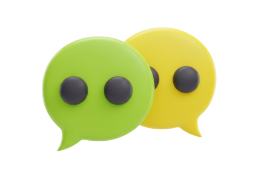 Isolated social media conversation bubbles in green and yellow, chat messages or symbols