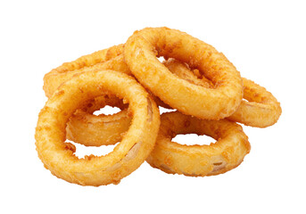 Isolated Pile of Fried Onion Rings Ready to Eat as a Snack or Appetizer Item