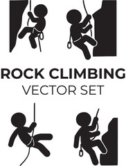 Rock Climbing Silhouette Set — Cliff, Rope, Gear Minimalist Vector Illustration