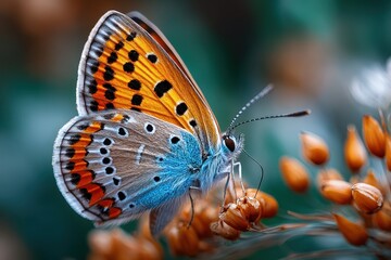 Obraz premium Vibrant Butterfly on Orange Flowers Close Up