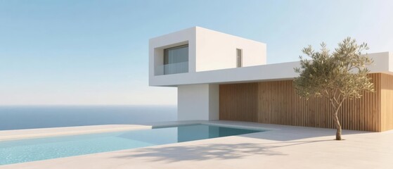Modern minimalist house with infinity pool overlooking the ocean