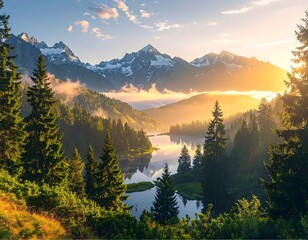 Breathtaking Panoramic View of a Remote Alpine Valley at Sunriseconcept art 3