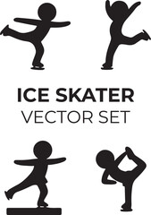 Ice Skater Silhouette Set — Spins, Jumps, Performance Minimalist Vector Illustration