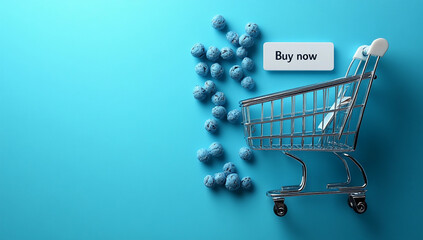 Shopping cart in modern setting with buy order now button reflecting e-commerce purchase concepts, black friday