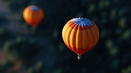 cinematic top view of hot air balloons floating over a valley