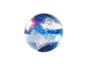 Transparent globe, digital network, Earth, data overlay