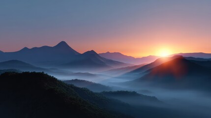 mountain landscape background with sunrise and misty valleys