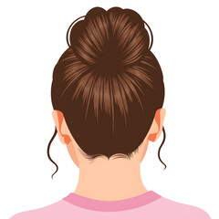 Fototapeta premium Casual messy bun hairstyle illustration on transparent background, simplicity