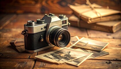 A film camera resting on scattered memories