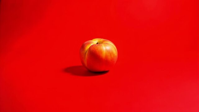 Vibrant nectarine reveals its beauty as the camera gracefully zooms out against a bold red backdrop in stunning 4K resolution, perfect for food ads