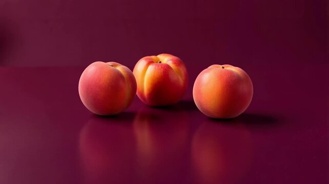 Vibrant nectarine reveals deep purple background with a smooth zoom out, perfect for modern design, abstract art, and captivating visual effects