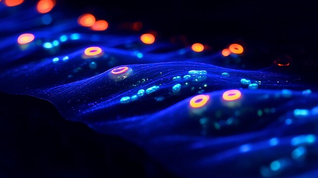 Neon lit lipid bilayer embedded proteins in a dark aqueous solution