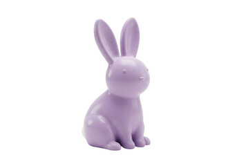 Isolated lilac ceramic rabbit figurine, cute bunny decoration for Easter, design element