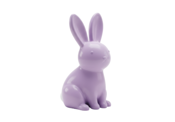 Isolated lilac ceramic rabbit figurine, cute bunny decoration for Easter, design element