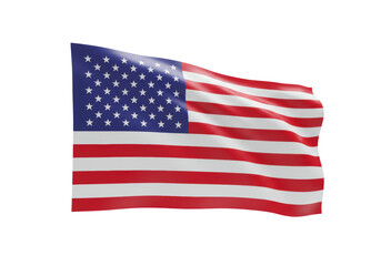 Isolated rippled United States national flag with blue canton waving in wind, no background
