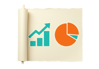 Isolated roll paper presentation, statistical financial data growth charts, financial analysis