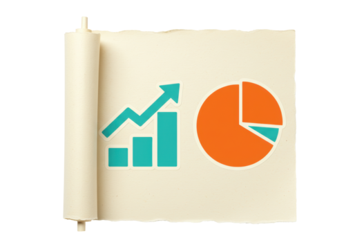 Isolated roll paper presentation, statistical financial data growth charts, financial analysis