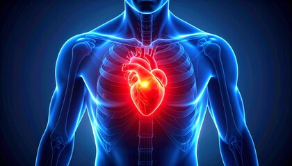 
Illustration of the human heart with pain areas highlighted