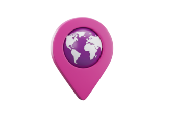 Isolated 3D map pin with globe, vibrant location marker for GPS navigation app icon