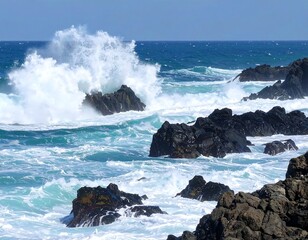 Fototapeta premium Rocky Coastline Waves Crashing