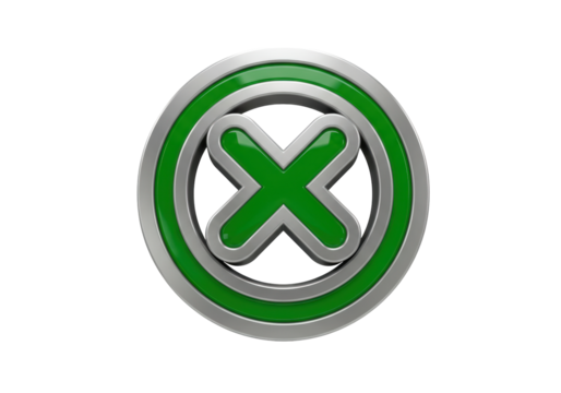 Isolated Round Cross Symbol, Negative Sign, Green Check Mark Error, Stop, Cancel, Reject Icon