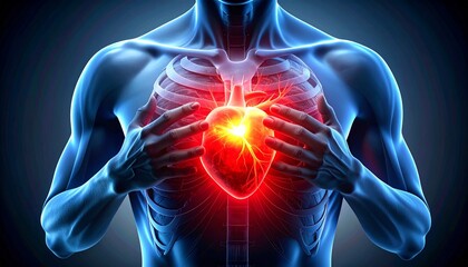Illustration of the human heart with pain areas highlighted