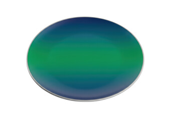 Isolated Round Decorative Object with Gradients of Green and Blue, Metallic Edge Detail