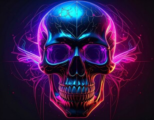 Fototapeta premium Neon skull, vibrant colors