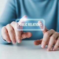 Hands pressing button with Public Relations text on a digital screen