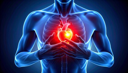 Illustration of the human heart with pain areas highlighted