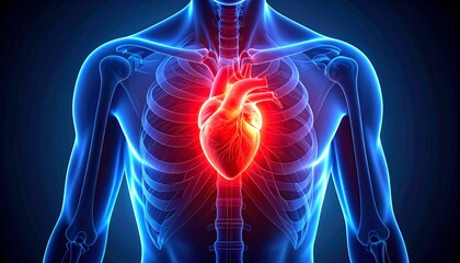 Illustration of the human heart with pain areas highlighted