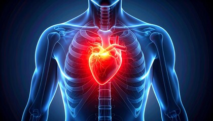 Illustration of the human heart with pain areas highlighted