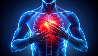 Illustration of the human heart with pain areas highlighted