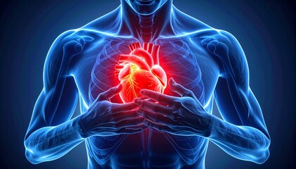 Illustration of the human heart with pain areas highlighted