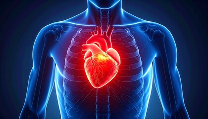 Illustration of the human heart with pain areas highlighted