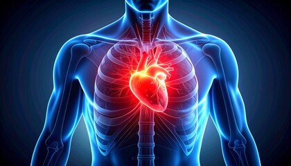Illustration of the human heart with pain areas highlighted