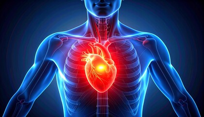 Illustration of the human heart with pain areas highlighted