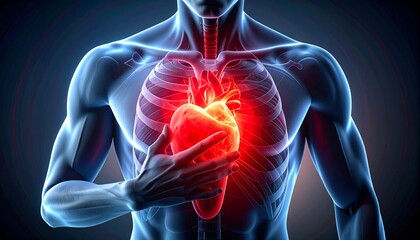 Illustration of the human heart with pain areas highlighted