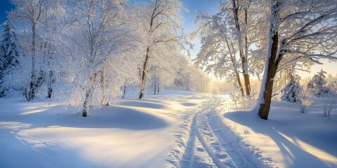 Obraz premium Majestic Forest Landscape Dressed in Winter's Snow