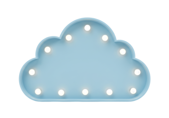 Isolated whimsical cloud-shaped LED night light decor object for kids room furnishing