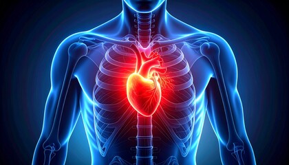 Illustration of the human heart with pain areas highlighted