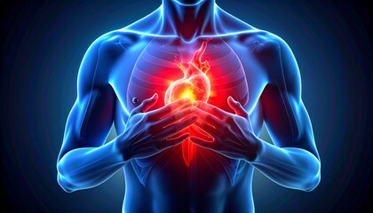 Illustration of the human heart with pain areas highlighted