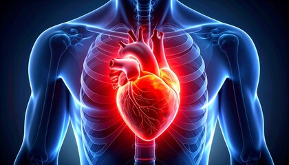 Illustration of the human heart with pain areas highlighted