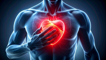 Illustration of the human heart with pain areas highlighted
