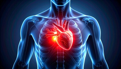 Illustration of the human heart with pain areas highlighted