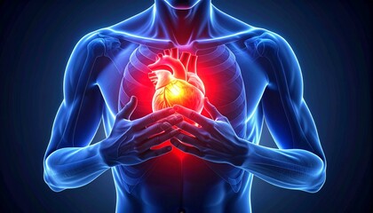 Illustration of the human heart with pain areas highlighted
