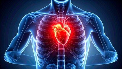 Illustration of the human heart with pain areas highlighted