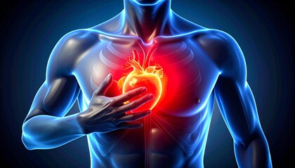 Illustration of the human heart with pain areas highlighted