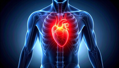 Illustration of the human heart with pain areas highlighted