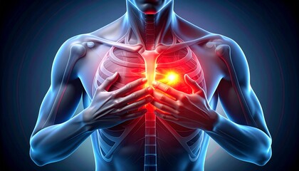 Illustration of the human heart with pain areas highlighted